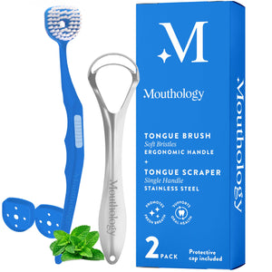 Mouthology Tongue Brushes and Tongue Scraper 2pk Dark Blue (WS)